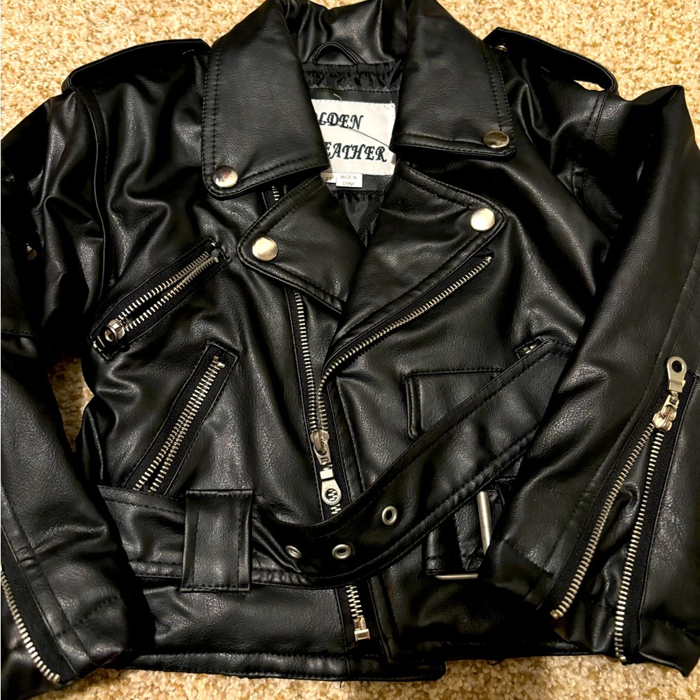 Faux Leather Kids Black Moto Jacket